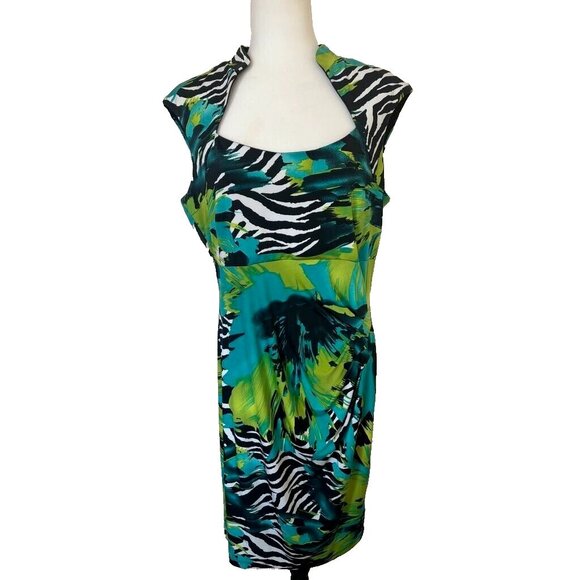 Frank Lyman Dresses & Skirts - NWT FRANK LYMAN Dress Size 16 Colorful Green Blue Ruched Waist Stretchy Midi